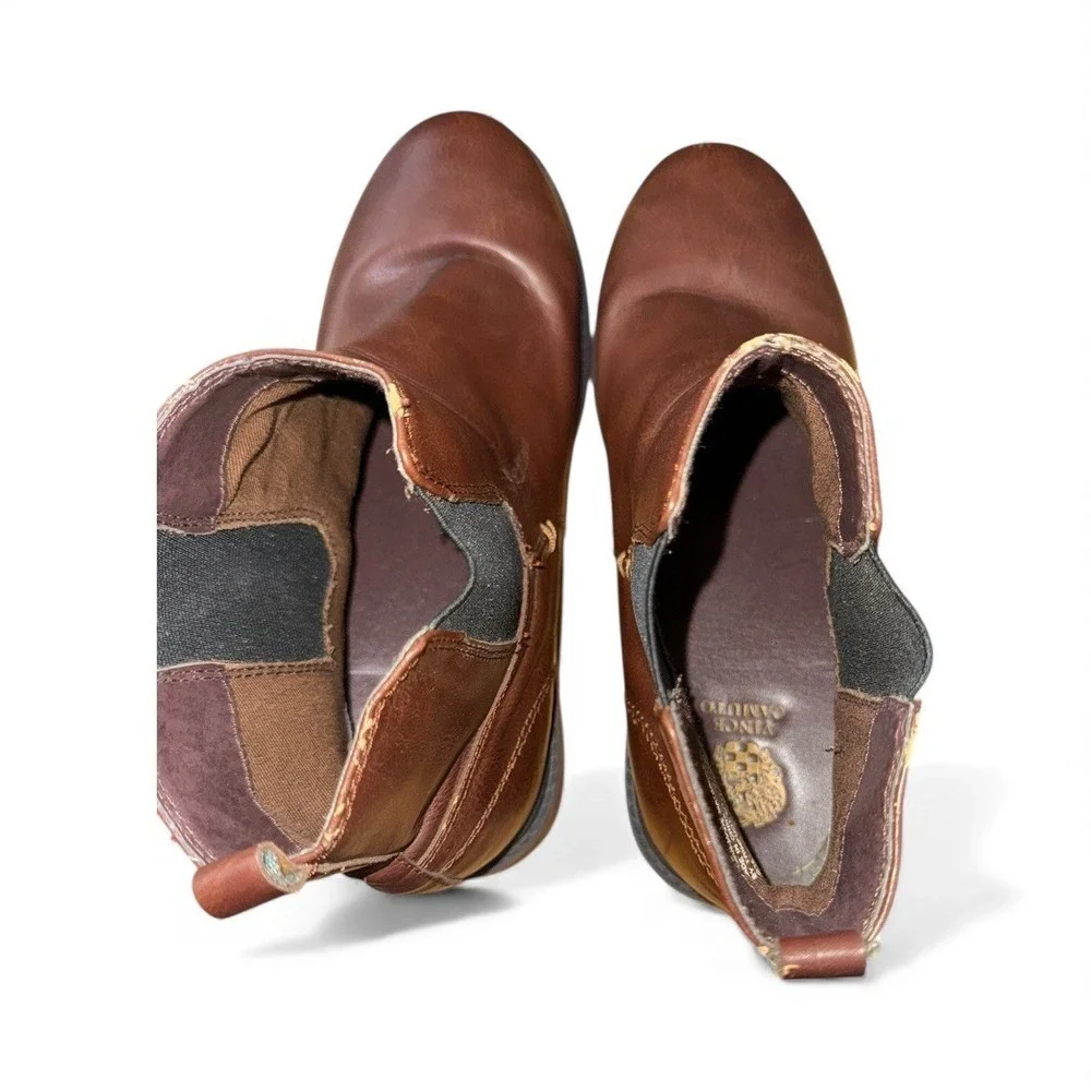 Vince Camuto Kent‎ Mens 6.5M Pre-Owned Brown Faux Leather Ankle Slip On Boots